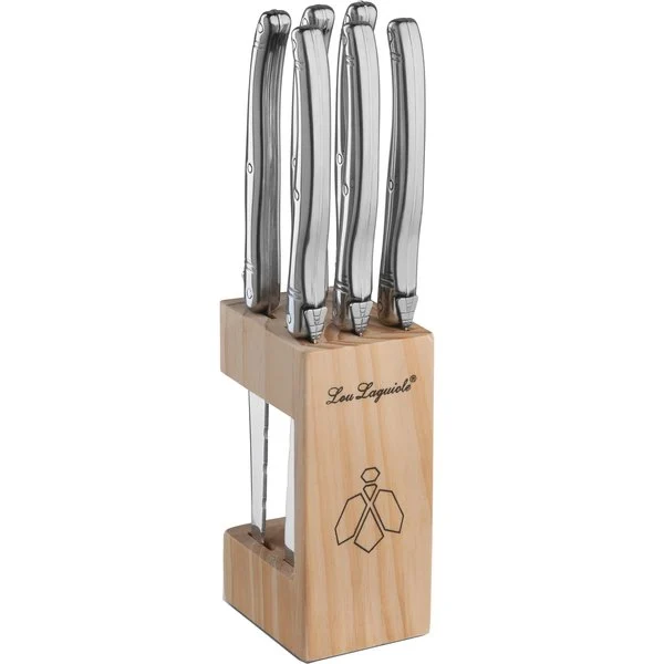 Lou Laguiole Steakknive i træblok 6-pak, inox